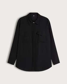 F&F Satin Long Sleeved Pocket Front Shirt in Black