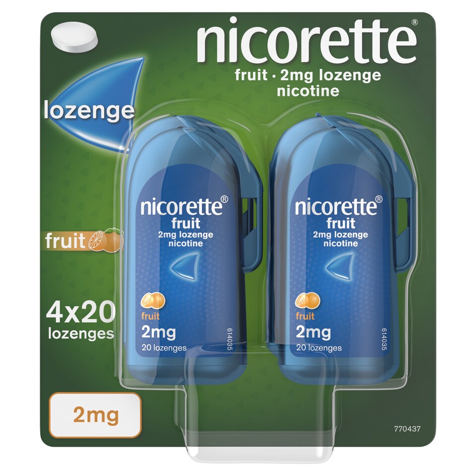 image 1 of Nicorette Fruit 2mg Nicotine Lozenge Stop Smoking Aid 4 x 20 Lozenges