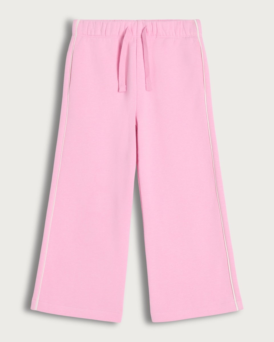 F&F Girls Cotton Rich Contrast Piping Wide Leg Joggers in Pink
