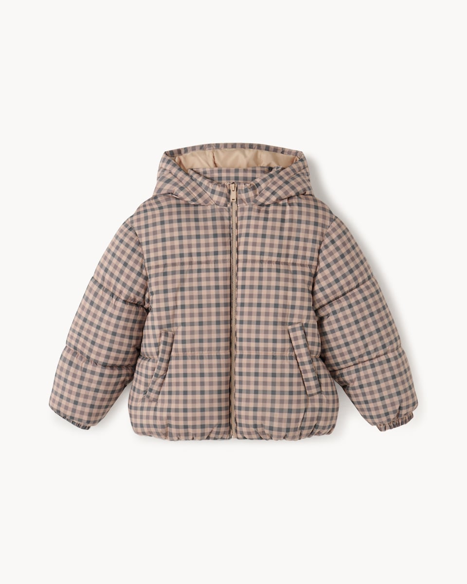 image 1 of F&F Girls Check Shower Resistant Puffer Jacket in Brown