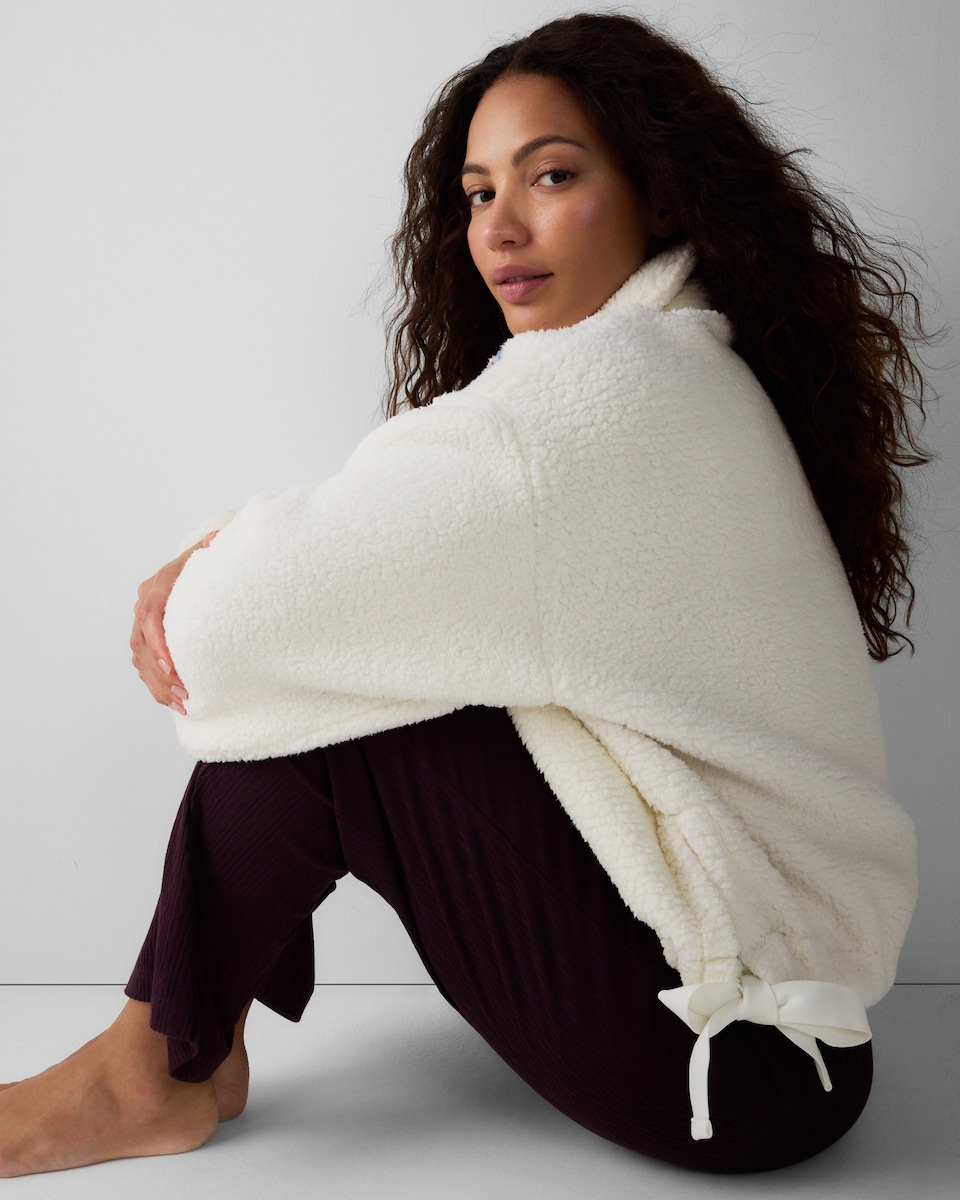 image 1 of F&F Fleece Fair Isle Half Zip Pyjama Top in Cream
