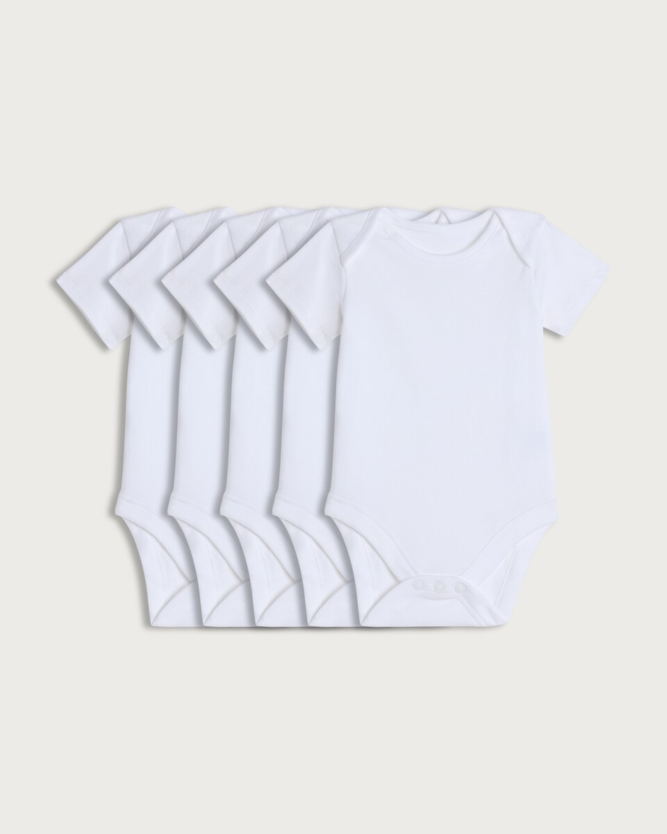 image 1 of F&F Baby 5-Pack Pure Cotton Short Sleeved Bodysuits in White