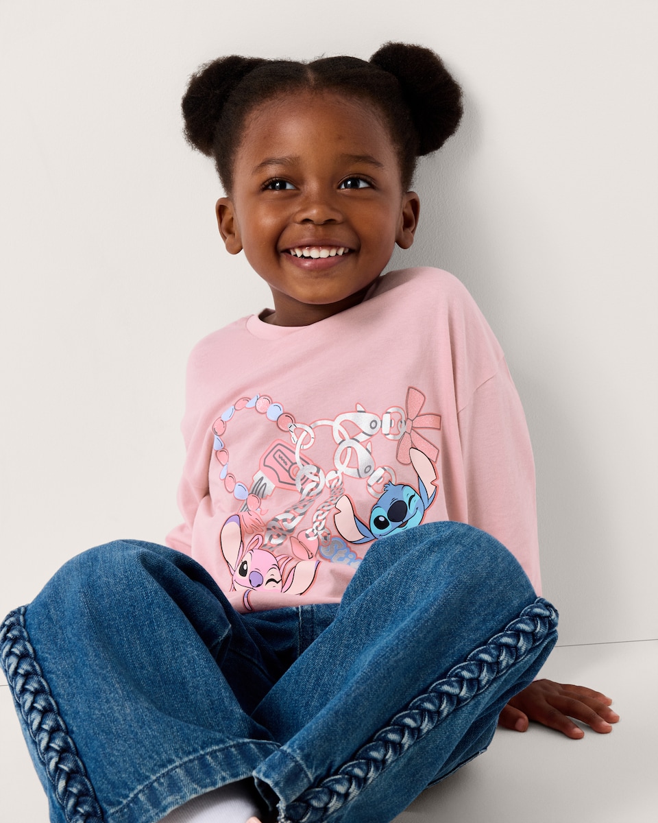 image 1 of Disney Stitch Pure Cotton Top in Pink