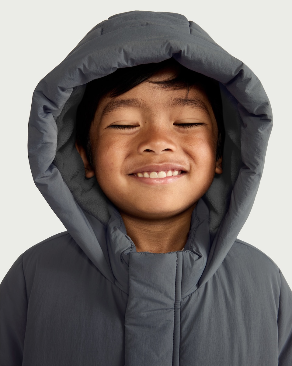 image 1 of F&F Boys Shower Resistant Hooded Padded Coat in Grey