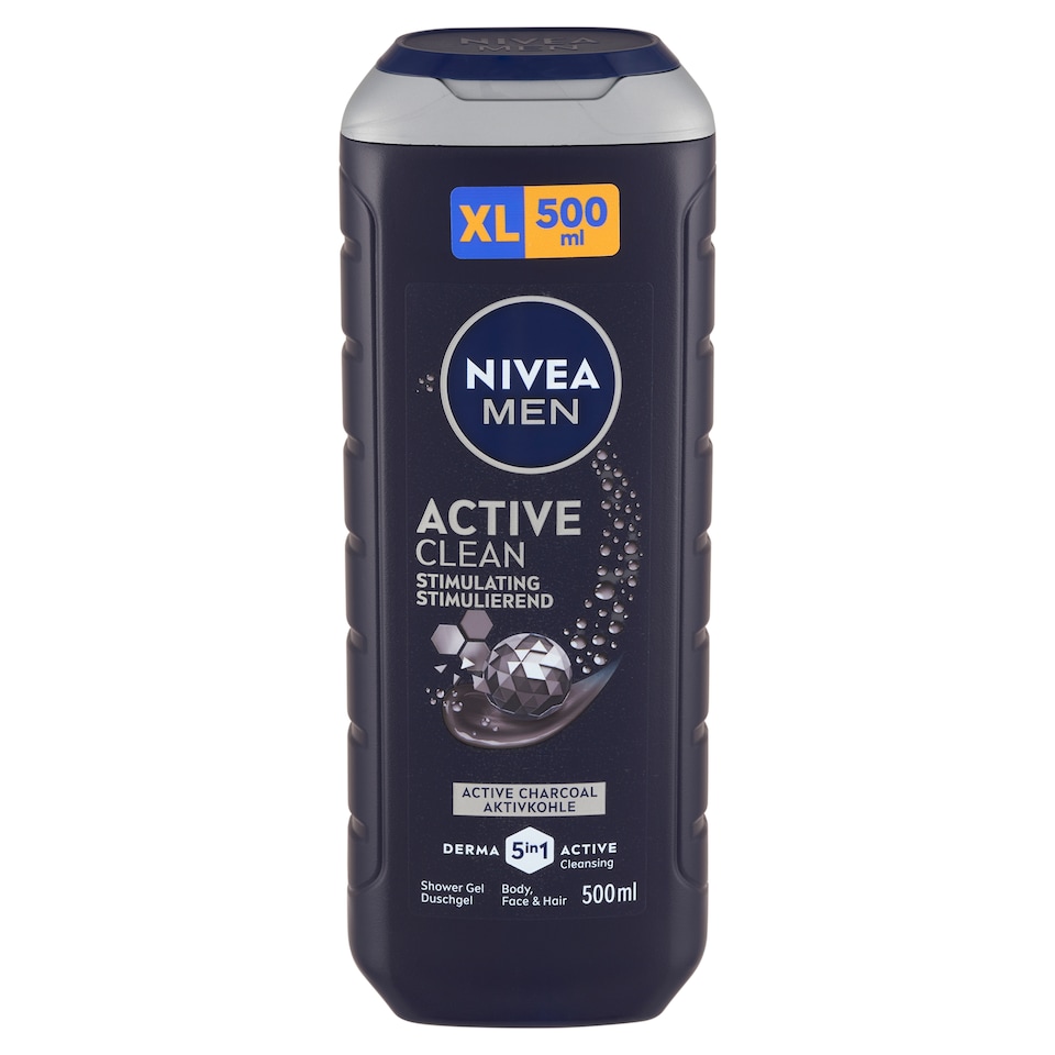 image 1 of NIVEA MEN Active Clean Body, Face & Hair Shower Gel 500 ml