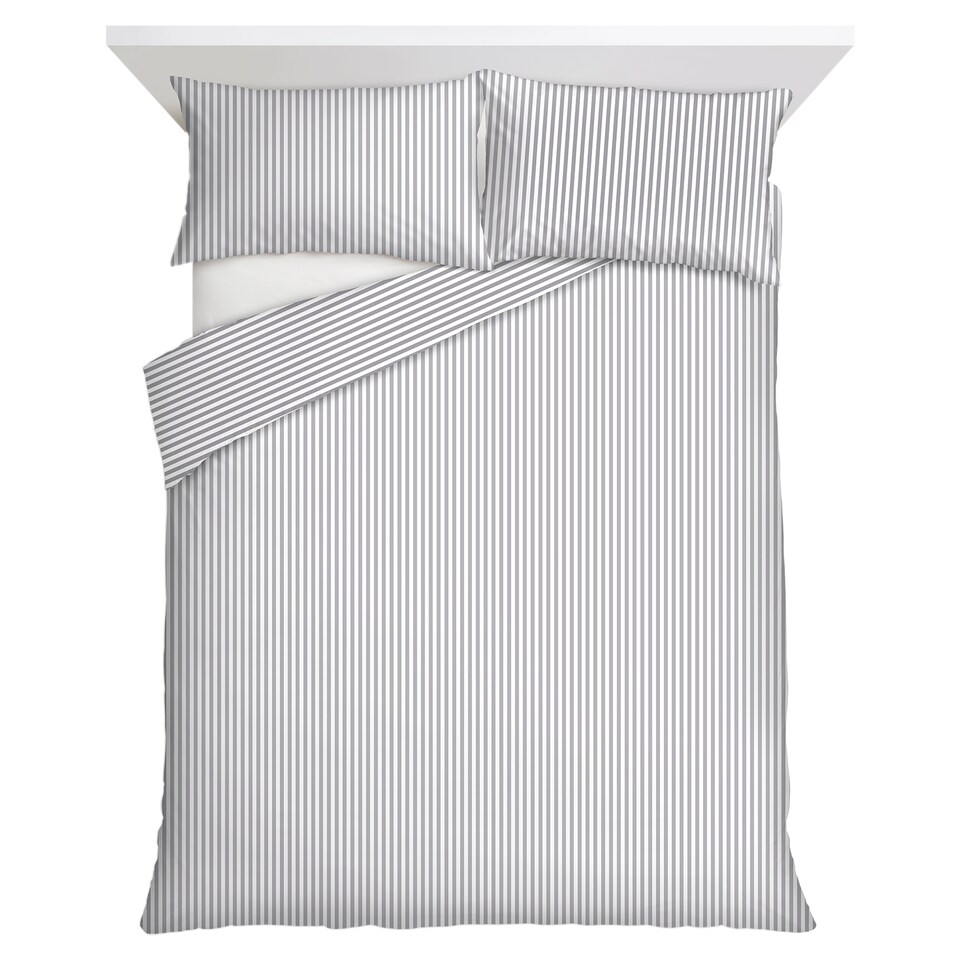F&F Home Grey Stripe Duvet Cover Set King