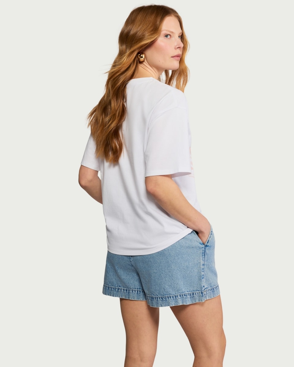 image 1 of F&F Pure Cotton Graphic Oversized T-Shirt in White