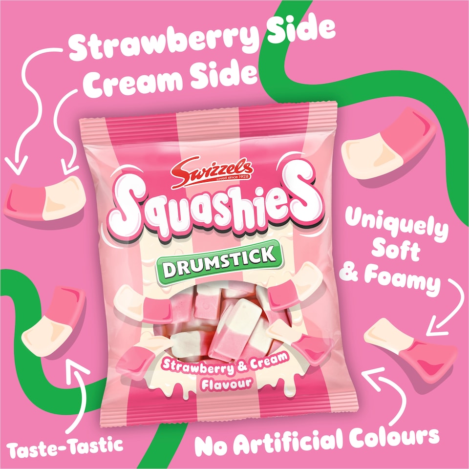 image 1 of Swizzels Drumstick Squashies Strawberry & Cream Flavour 100g Clip Strip