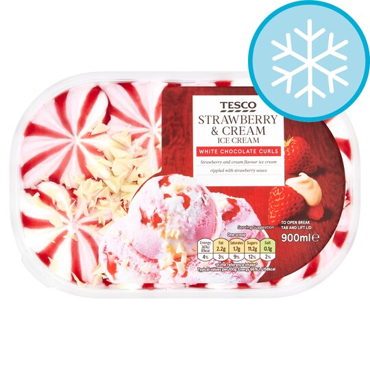 Tesco Strawberry & Cream Ice Cream Tub 900Ml Tesco Groceries