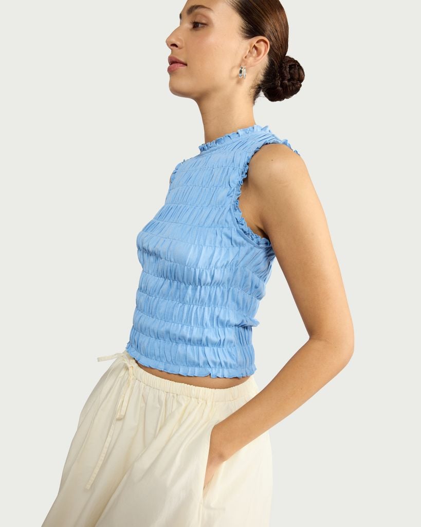 F&F Pure Cotton Smocked Vest in Blue