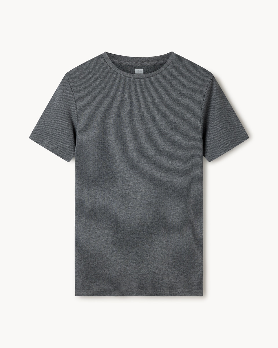 F&F WARMPLUS™ Medium Warmth Ribbed Thermal Short Sleeved T-Shirt in Grey