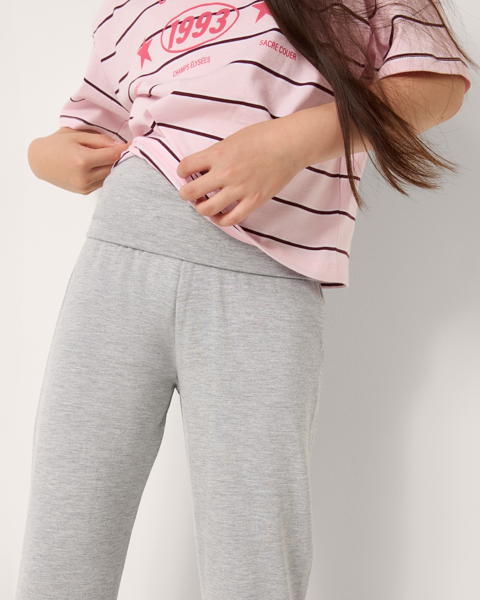 image 1 of F&F Girls Fold-Over Wide Leg Leggings in Grey