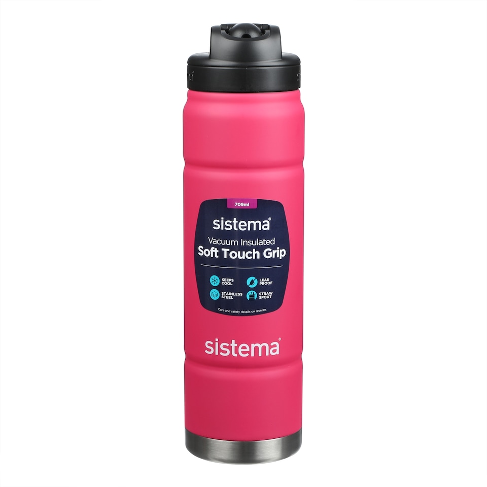 image 1 of Sistema Spring Green and Raspberry Pink Soft Touch Grip Water Bottle 709ml Assorted