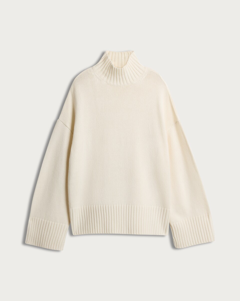 image 1 of F&F Premium Ribbed High Neck Jumper With Cashmere in Cream
