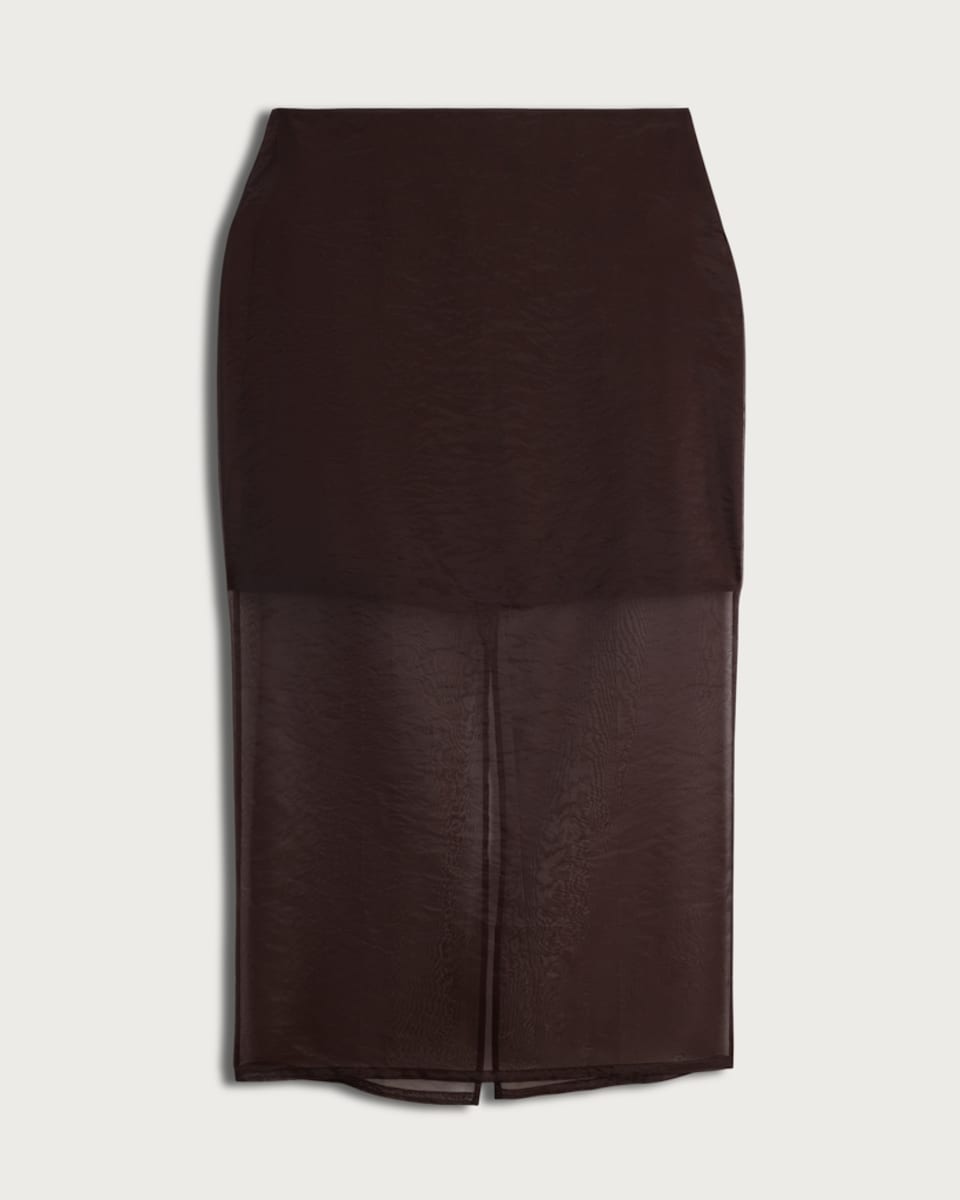 image 1 of F&F Organza Sheer Panel Co-ord Midi Skirt in Brown