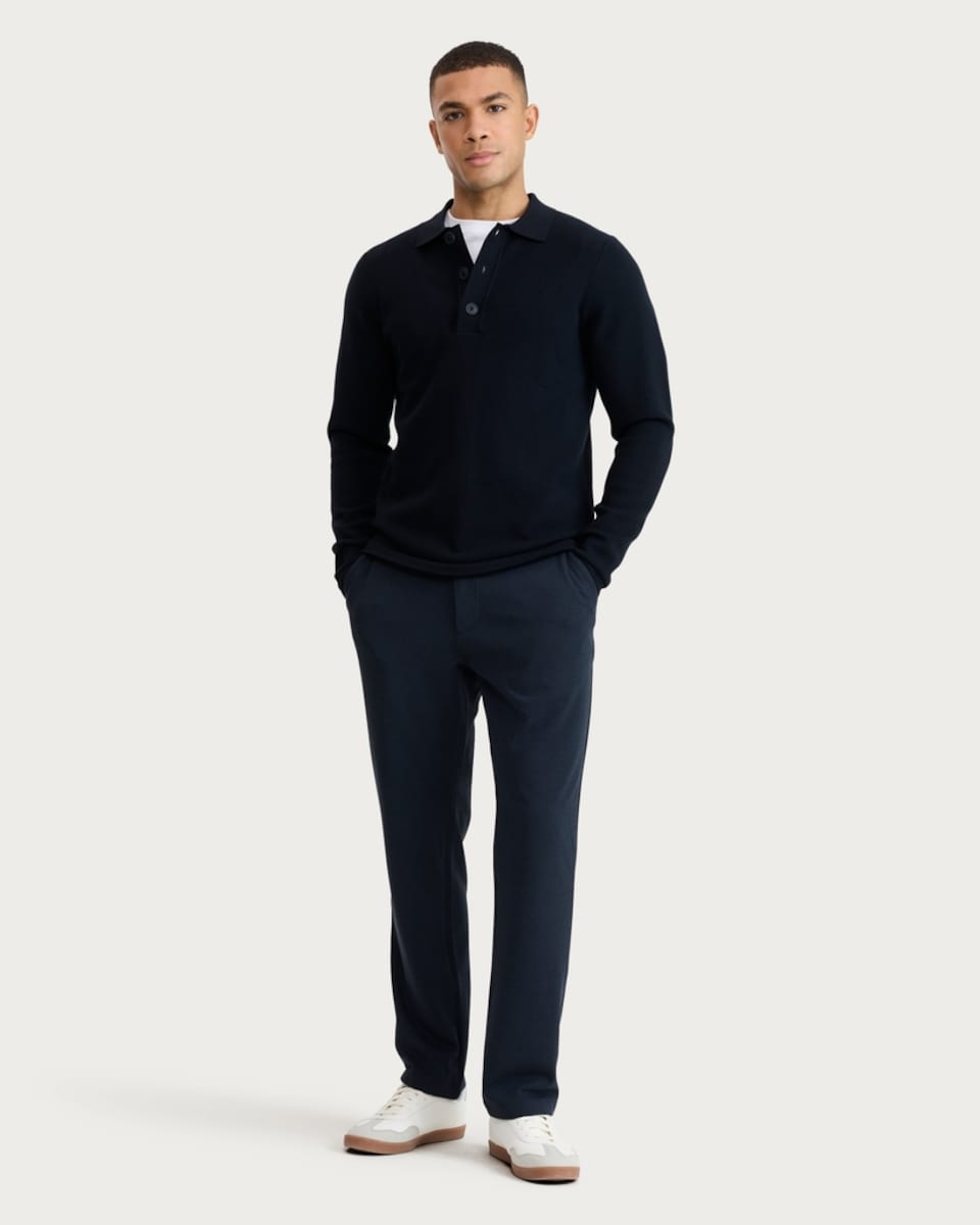 image 1 of F&F Knitted Long Sleeved Polo Jumper in Navy