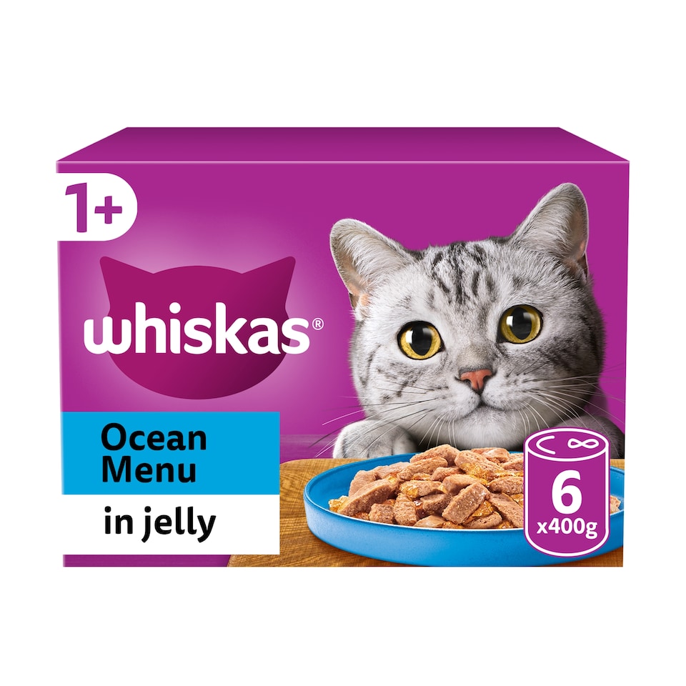 image 1 of Whiskas Adult Cat Food Tin Cans Ocean Menu in Jelly 6x400g
