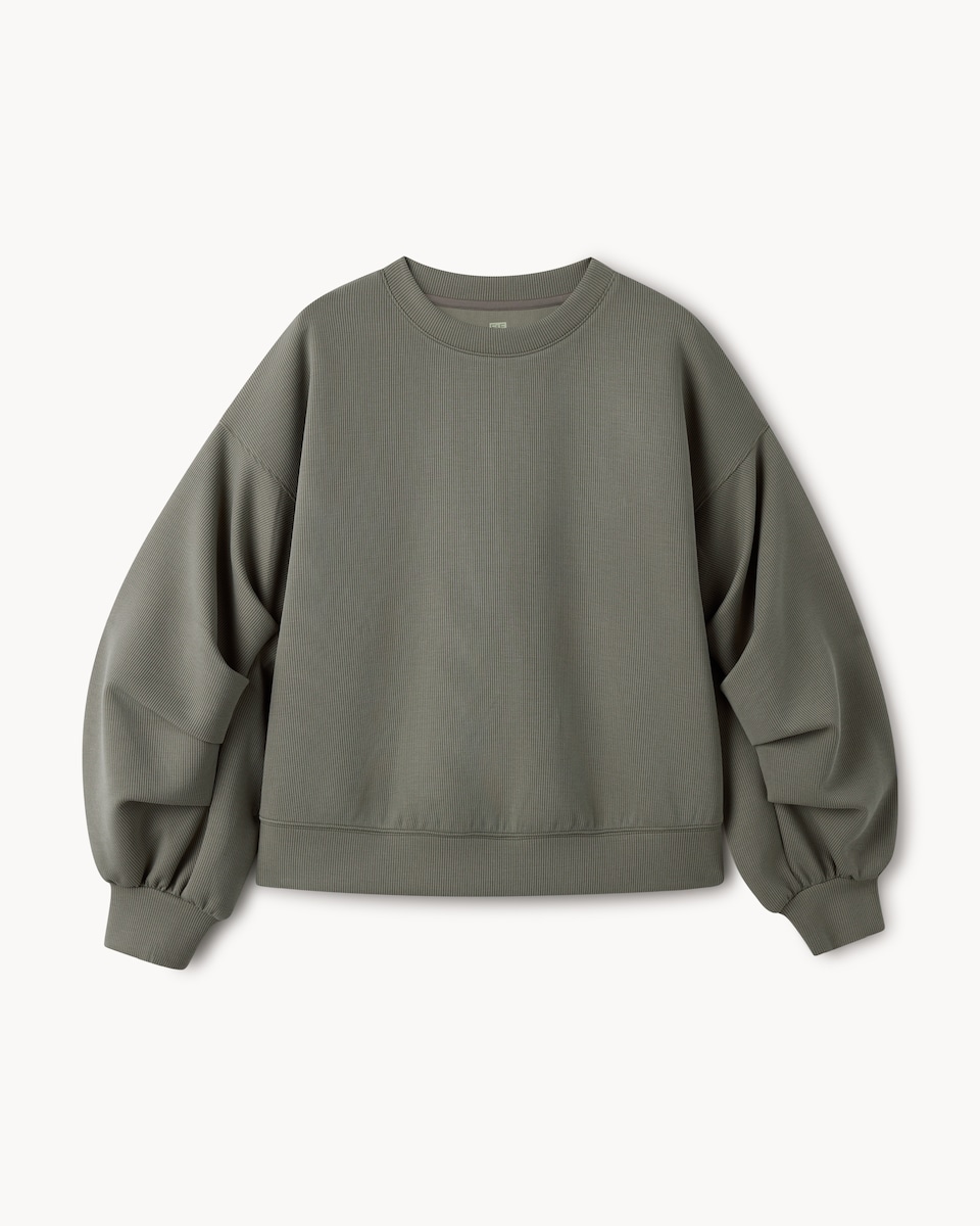 image 1 of F&F Active Pleated Sleeves Sweatshirt in Khaki