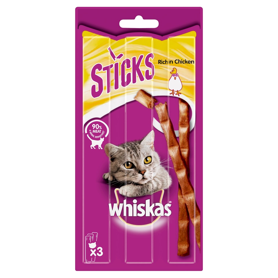 Whiskas 3 Chicken Sticks Cat Treats 18G