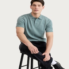 F&F Pure Cotton Knitted Short Sleeved Polo Shirt in Green