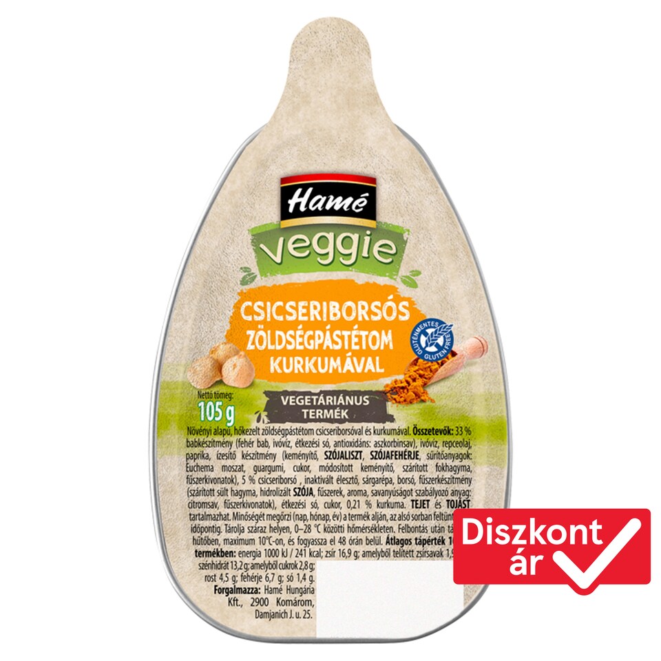 Hamé Veggie csicseriborsós zöldségpástétom kurkumával 105 g  1. kép