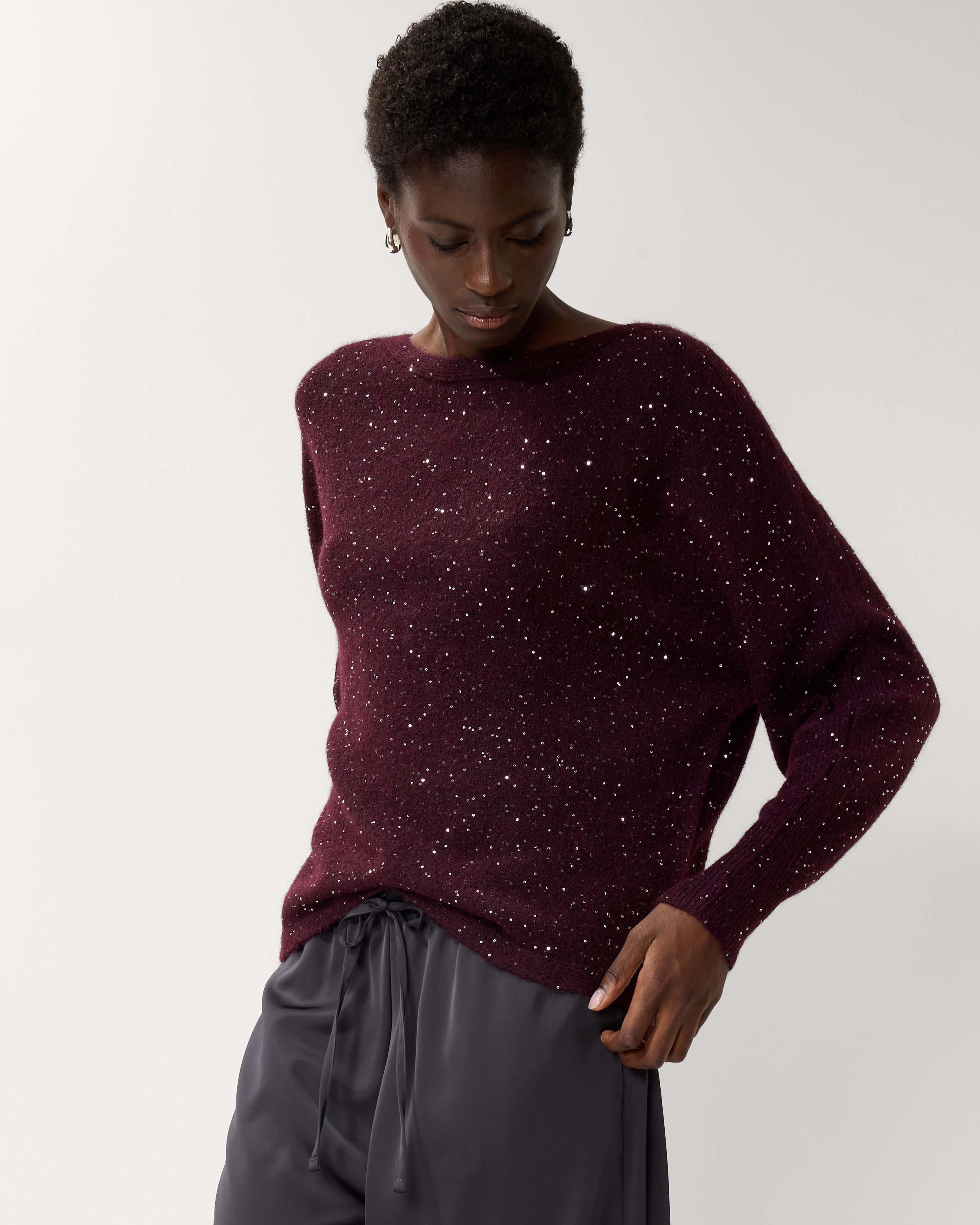 F&F Sparkle Batwing Jumper in Burgundy