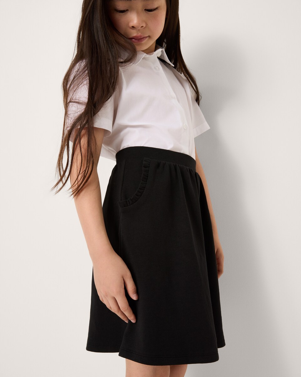 image 1 of F&F School Girls Cotton Rich Frill Pocket Skirt in Black