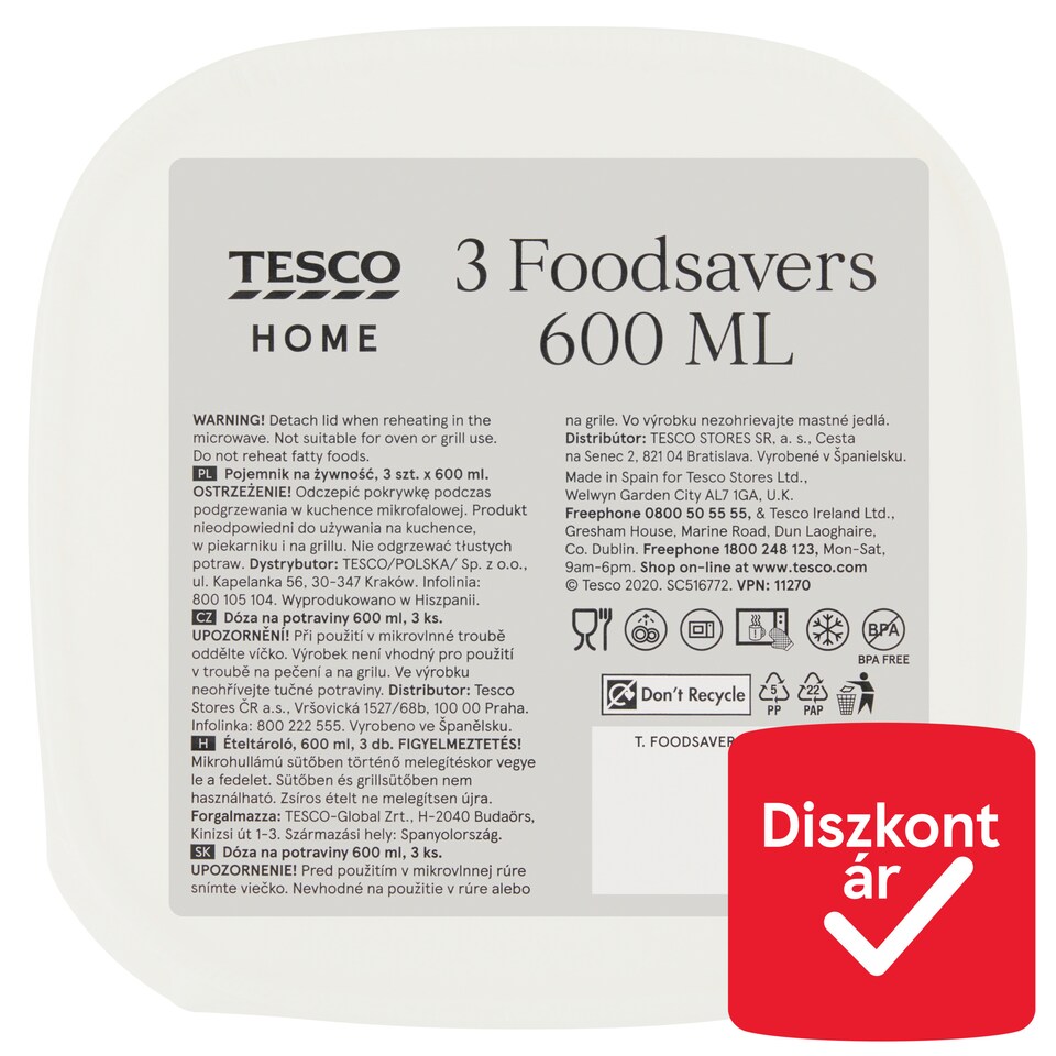 Tesco Home Foodsavers 600 ml 3 pcs