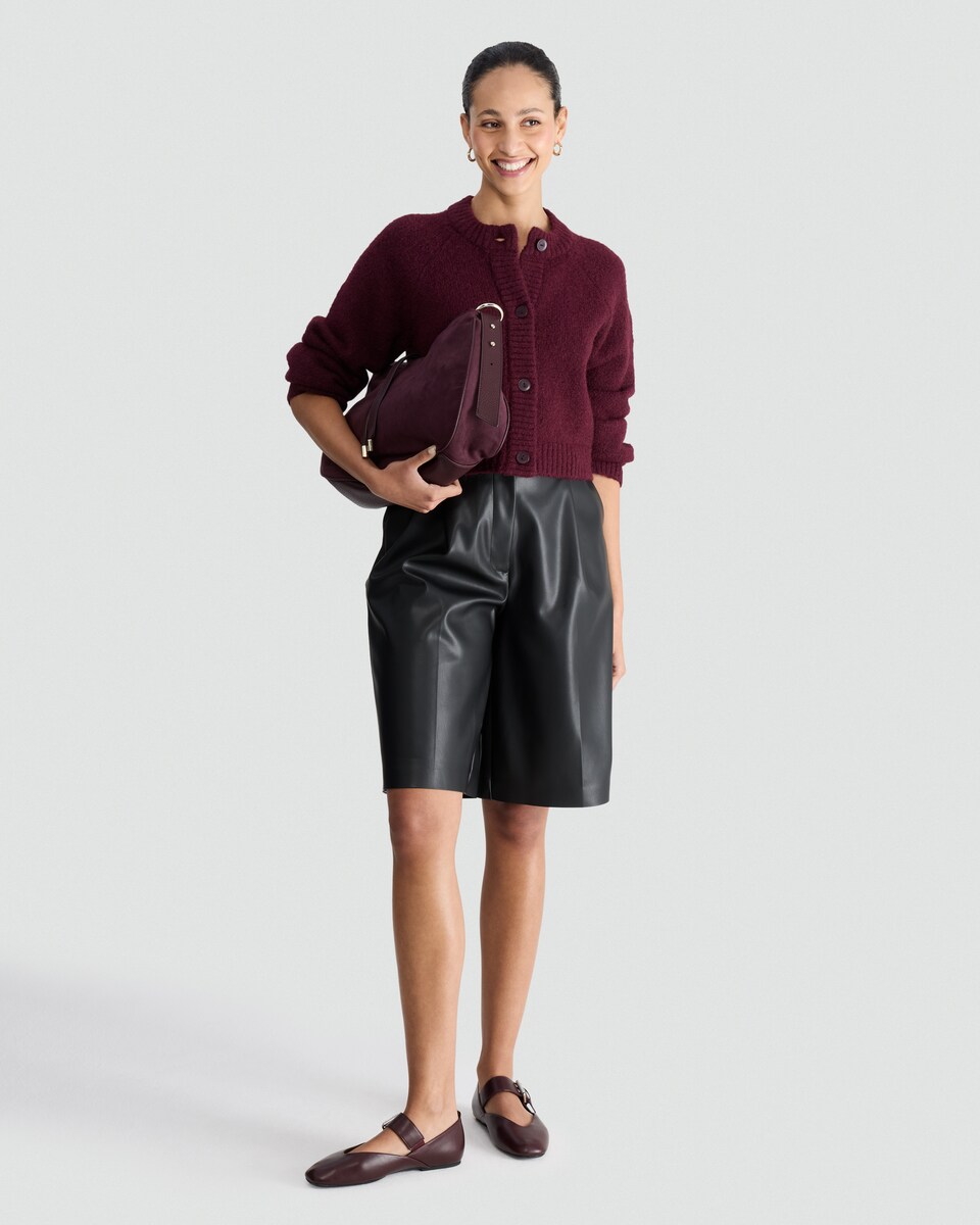 image 1 of F&F Knitted Button Front Cardigan with Wool in Burgundy
