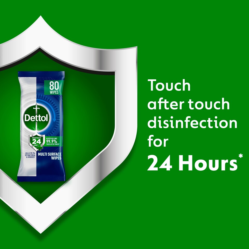 image 1 of Dettol Protect 24 Hour Antibacterial Cleaning Wipes 80 pack