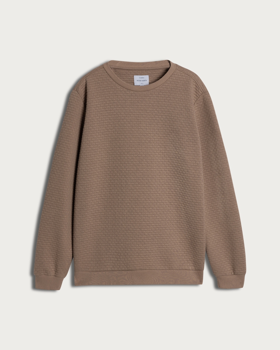 Peter Werth Cotton Blend Textured Crew Neck Sweatshirt in Brown
