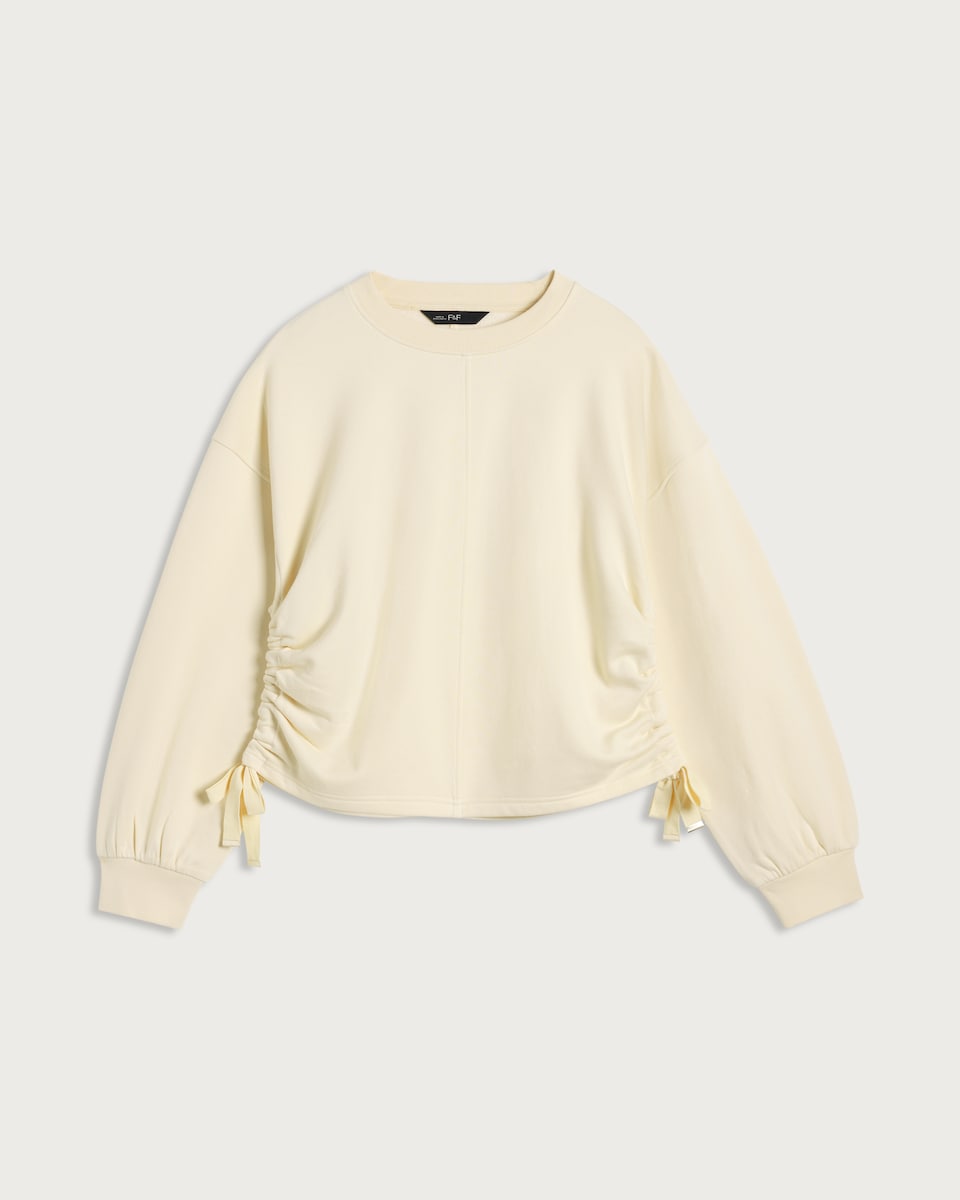 image 1 of The F&F Edit Cotton Rich Ruched Side Tie Detail Sweatshirt in Yellow