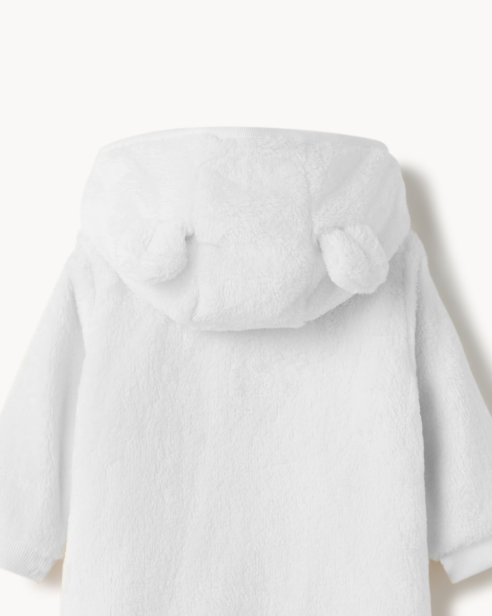 image 1 of F&F Baby Fleece Zip Up Pramsuit in White