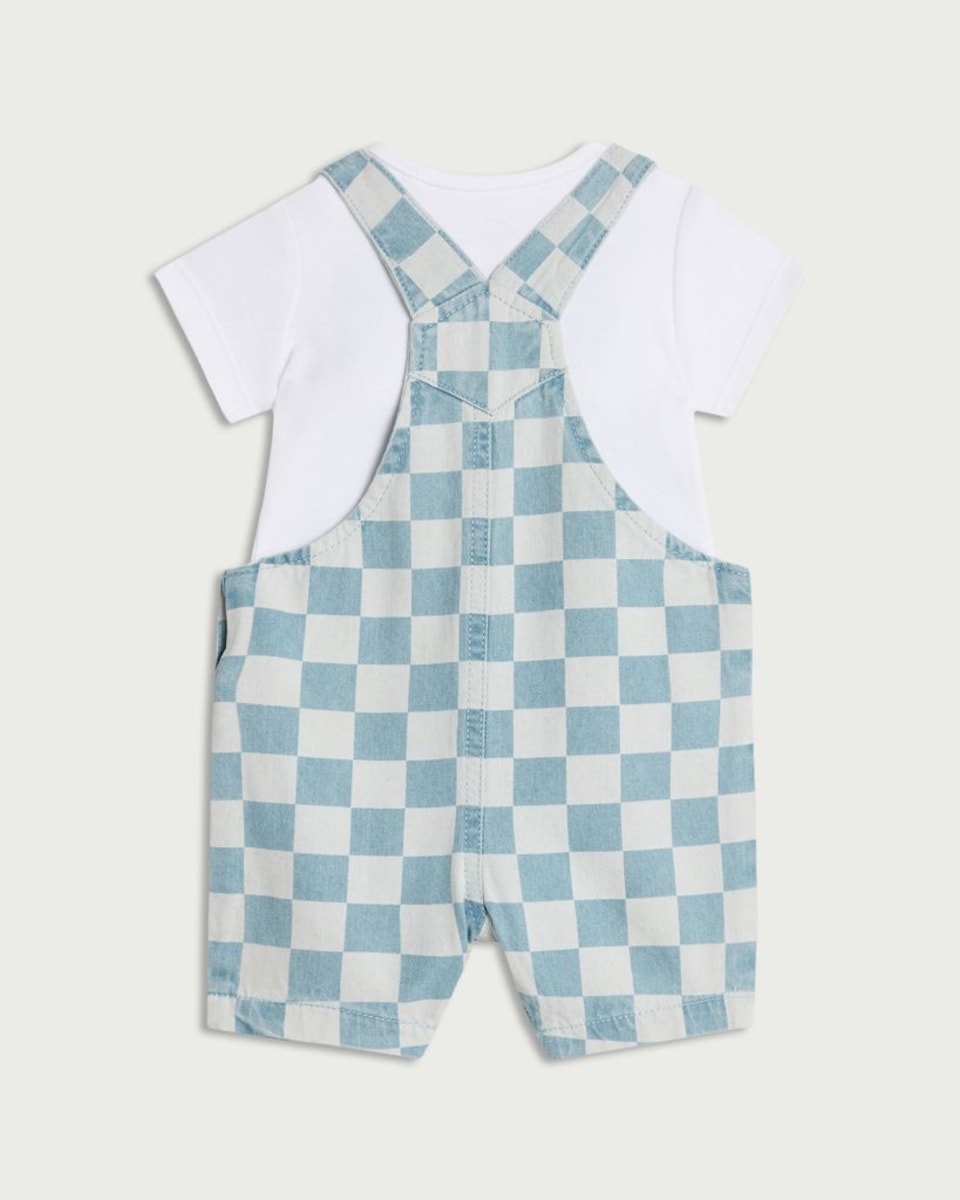 image 1 of F&F Baby 2-Piece Pure Cotton Check Dungarees and Bodysuit Set in Blue