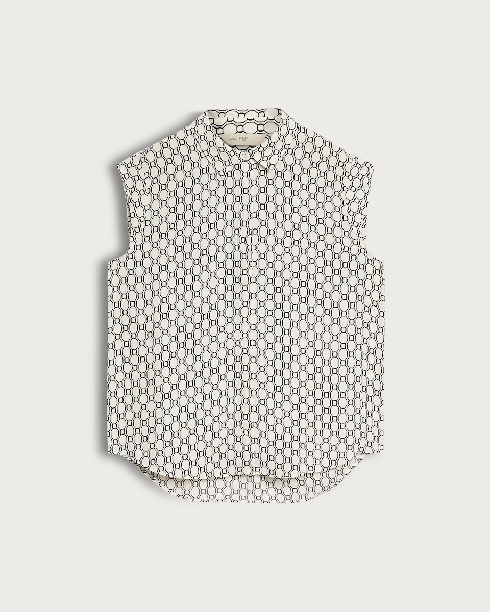 image 1 of F&F Geometric Print Sleeveless Blouse in Ivory
