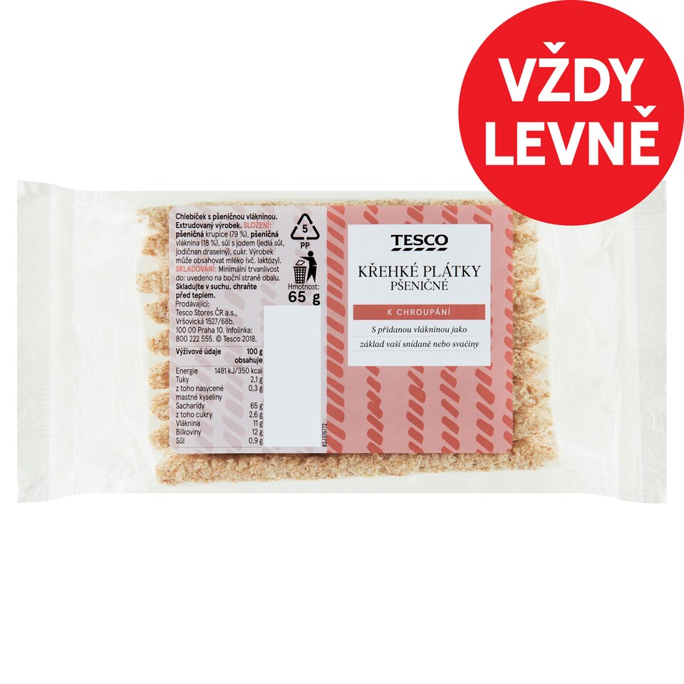 Tesco Křehké plátky pšeničné 65g