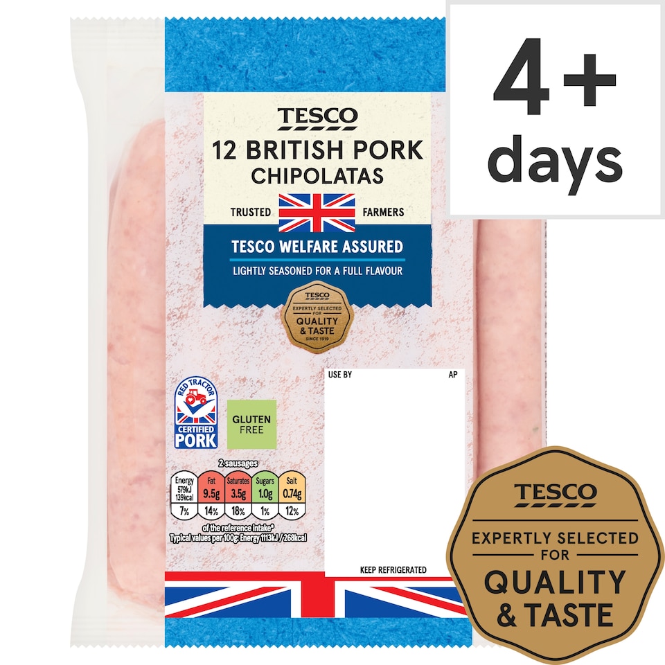 Tesco 12 Pork Chipolatas Chipolatas 375G