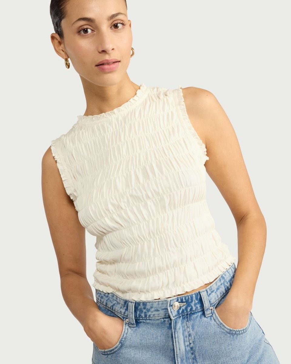 image 1 of F&F Pure Cotton Smocked Vest in Cream
