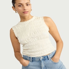 F&F Pure Cotton Smocked Vest in Cream