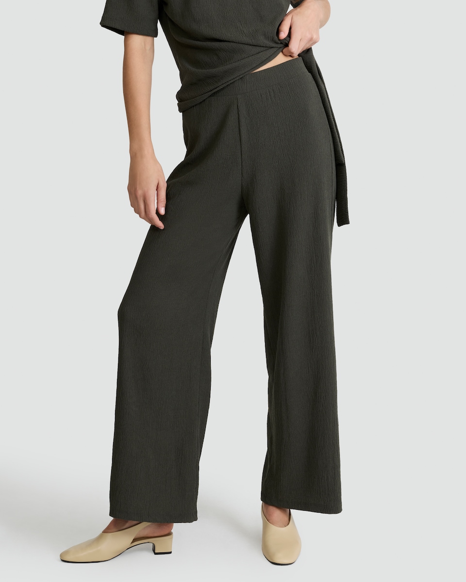 image 1 of F&F Crinkle Wide Leg Co-ord Trousers in Olive