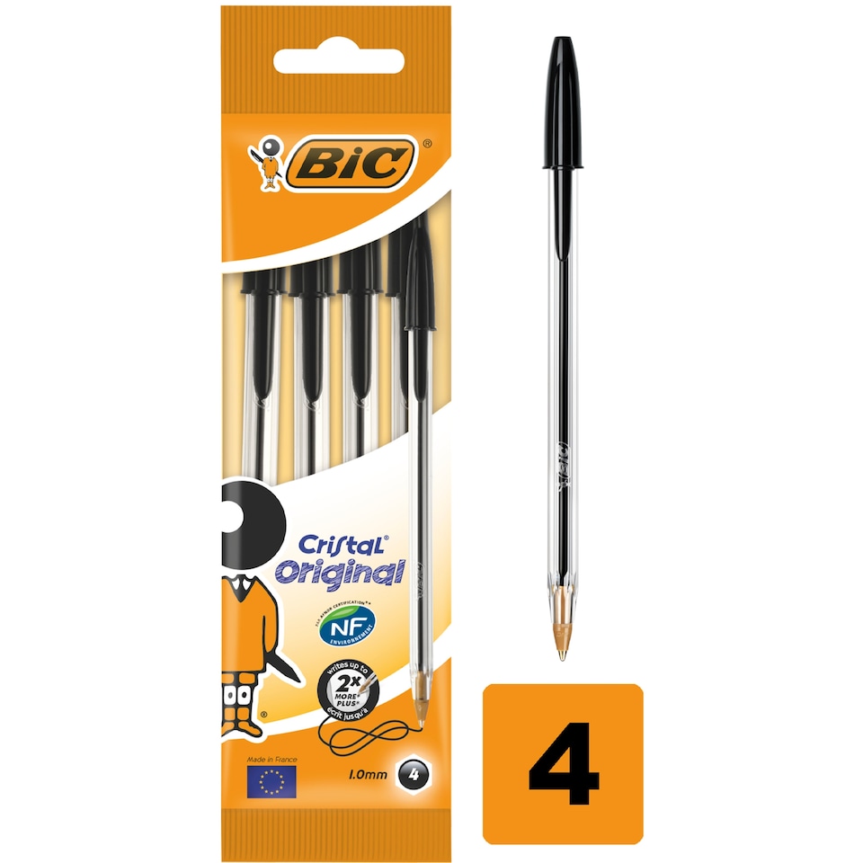 image 1 of Bic Cristal Pens Black 4 pk