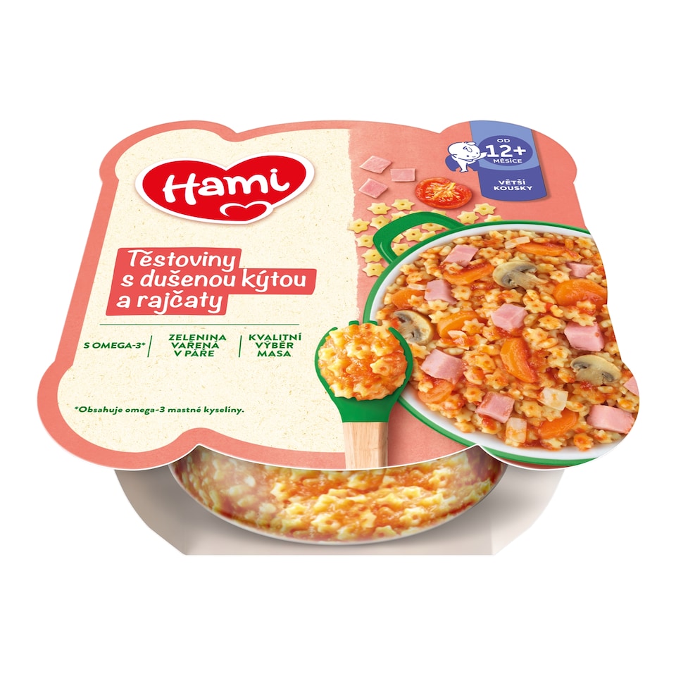 Obrázek 1 pro produkt HAMI masozeleninový talířek Těstoviny s dušenou kýtou a rajčaty 230g