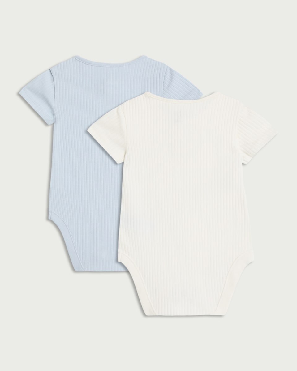 image 1 of F&F Baby 2-Pack Organic Cotton Rich Ribbed Bodysuits in Blue