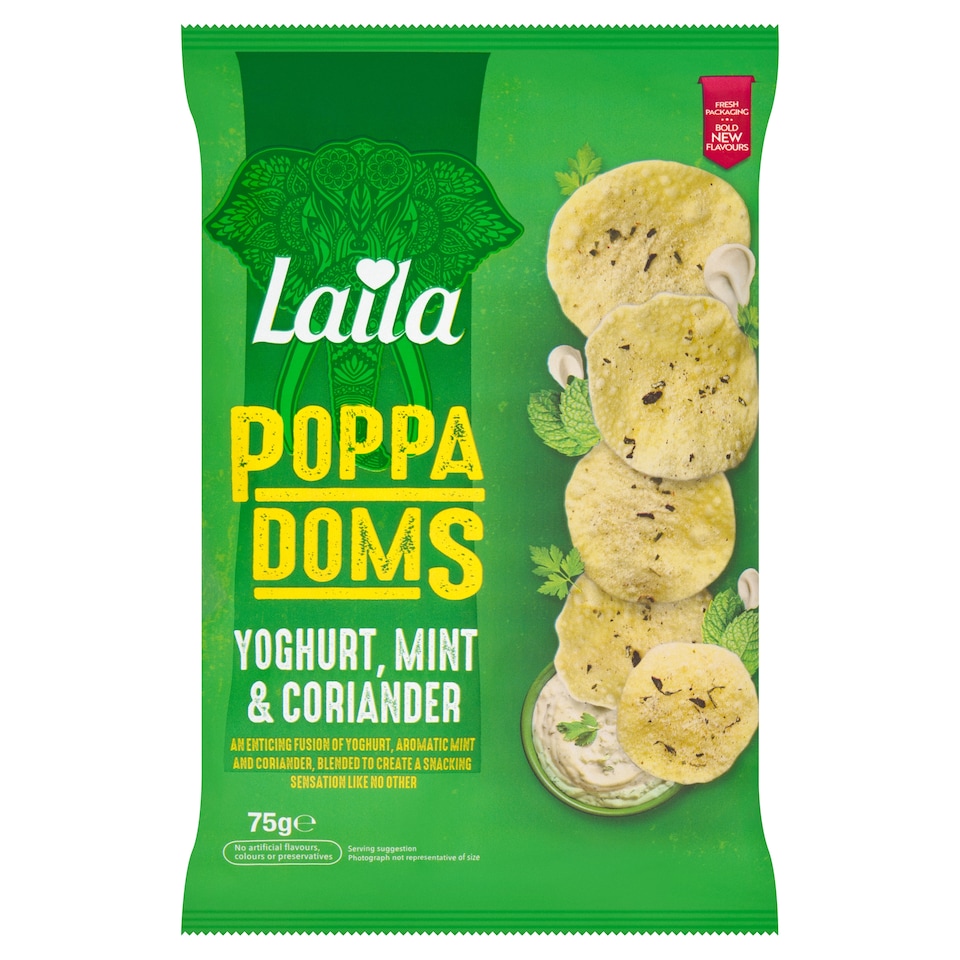 Laila Mini Poppadoms - Yoghurt, Mint & Coriander 75g