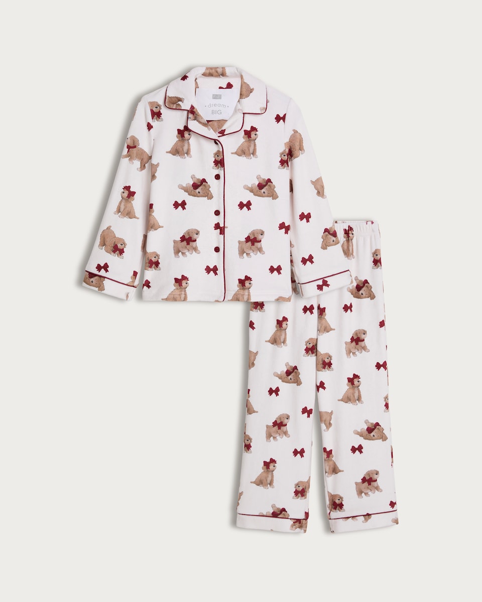 image 1 of F&F Curtis The Dog Bow Print Shirt and Trousers Pyjamas in Multi