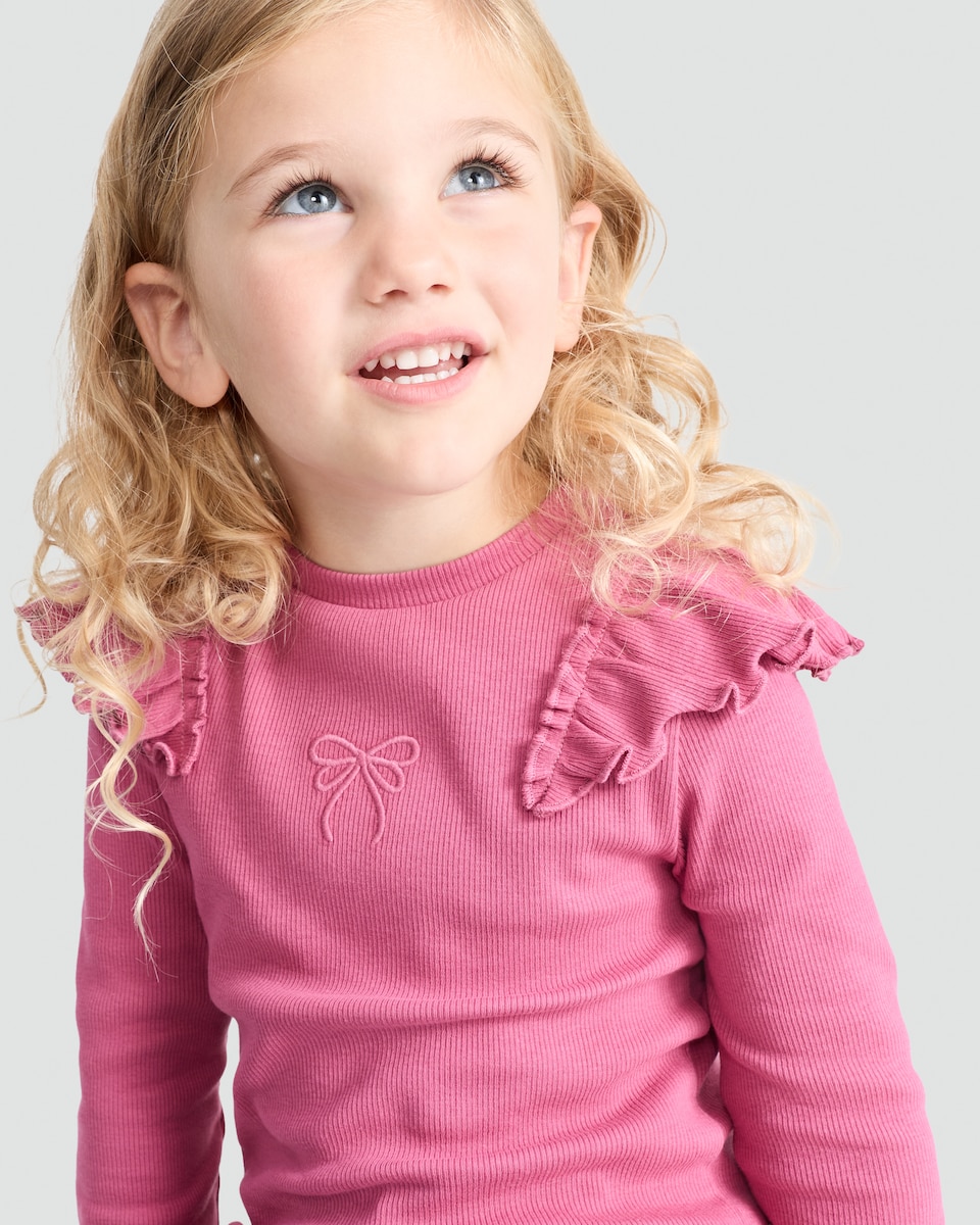 image 1 of F&F Girls 2-Pack Cotton Rich Frill Long Sleeved Tops in Multi