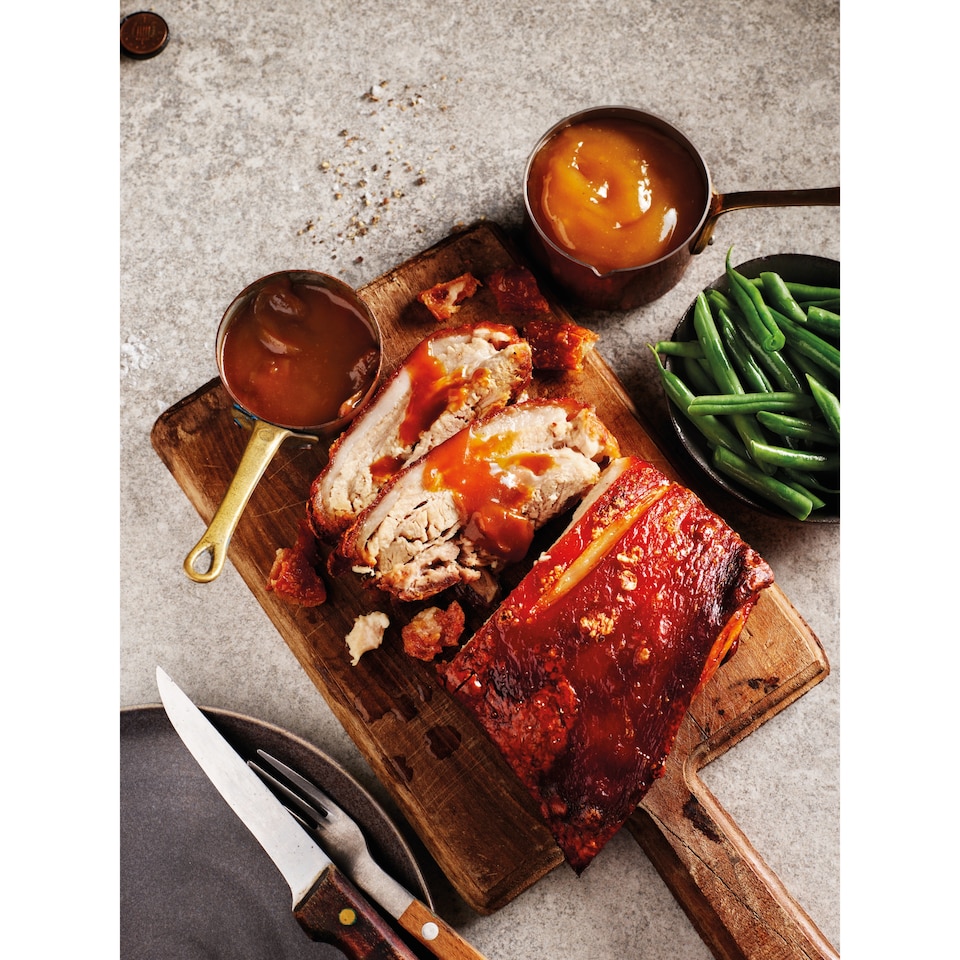image 1 of Tesco Finest Slow Cooked Pork Belly with Calvados & Bramley Apple Jus 820g