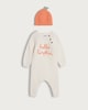 image 1 of F&F Baby Pure Cotton Knitted Hello Pumpkin Romper and Hat in White