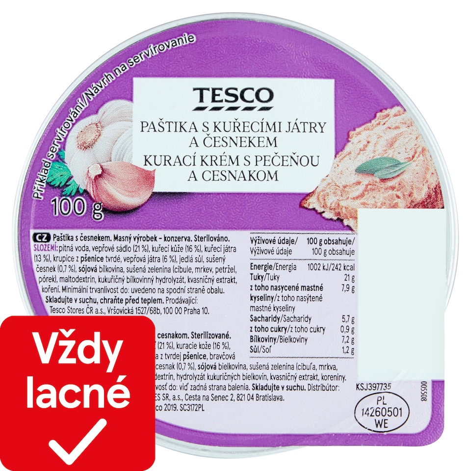 Tesco Kurací krém s pečeňou a cesnakom 100 g