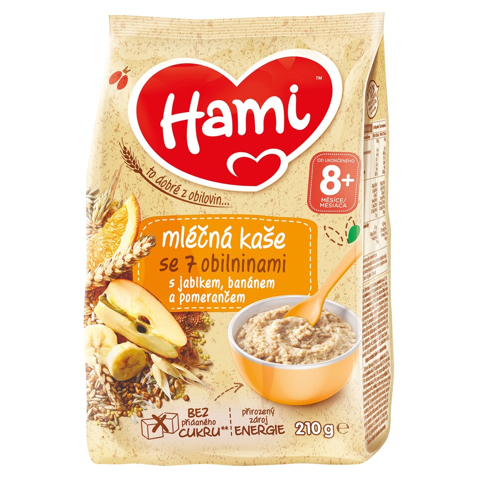 obrázok 1 z Hami mliečna kaša so 7 obilninami s jablkom, banánom a pomarančom 210 g